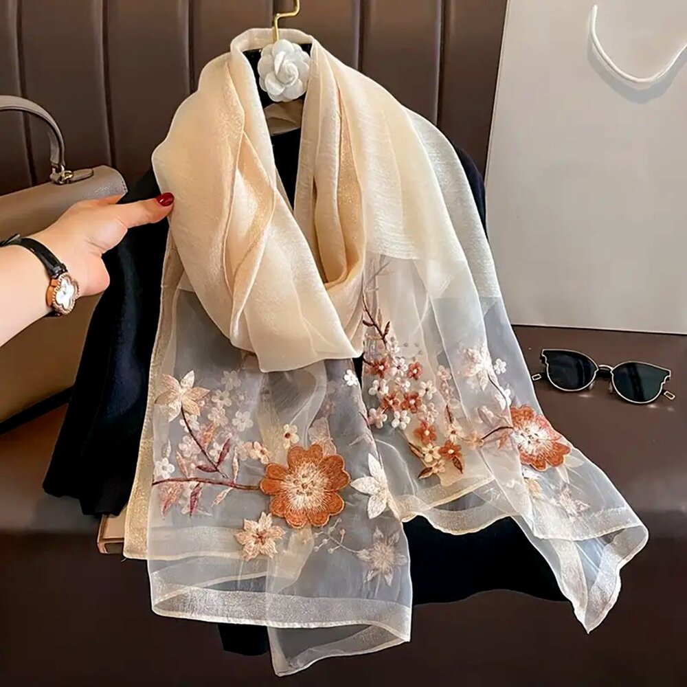 Unique Piece Floral Embroidered Scarf, Wrap